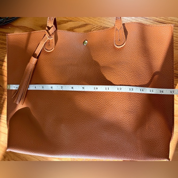 Hoxis Minimalist Clean Cut Tote Camel Color ShoulderHandbag Pebbled Faux Leather - Picture 6 of 13